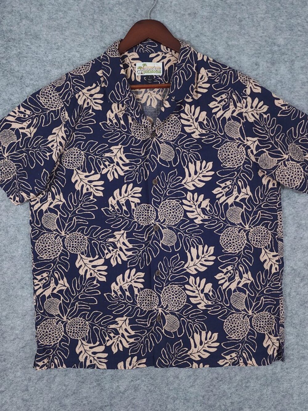 Pataloha Patagonia Mens Shirt Large Navy Hawaiian Organic Cotton Fruit Leaves